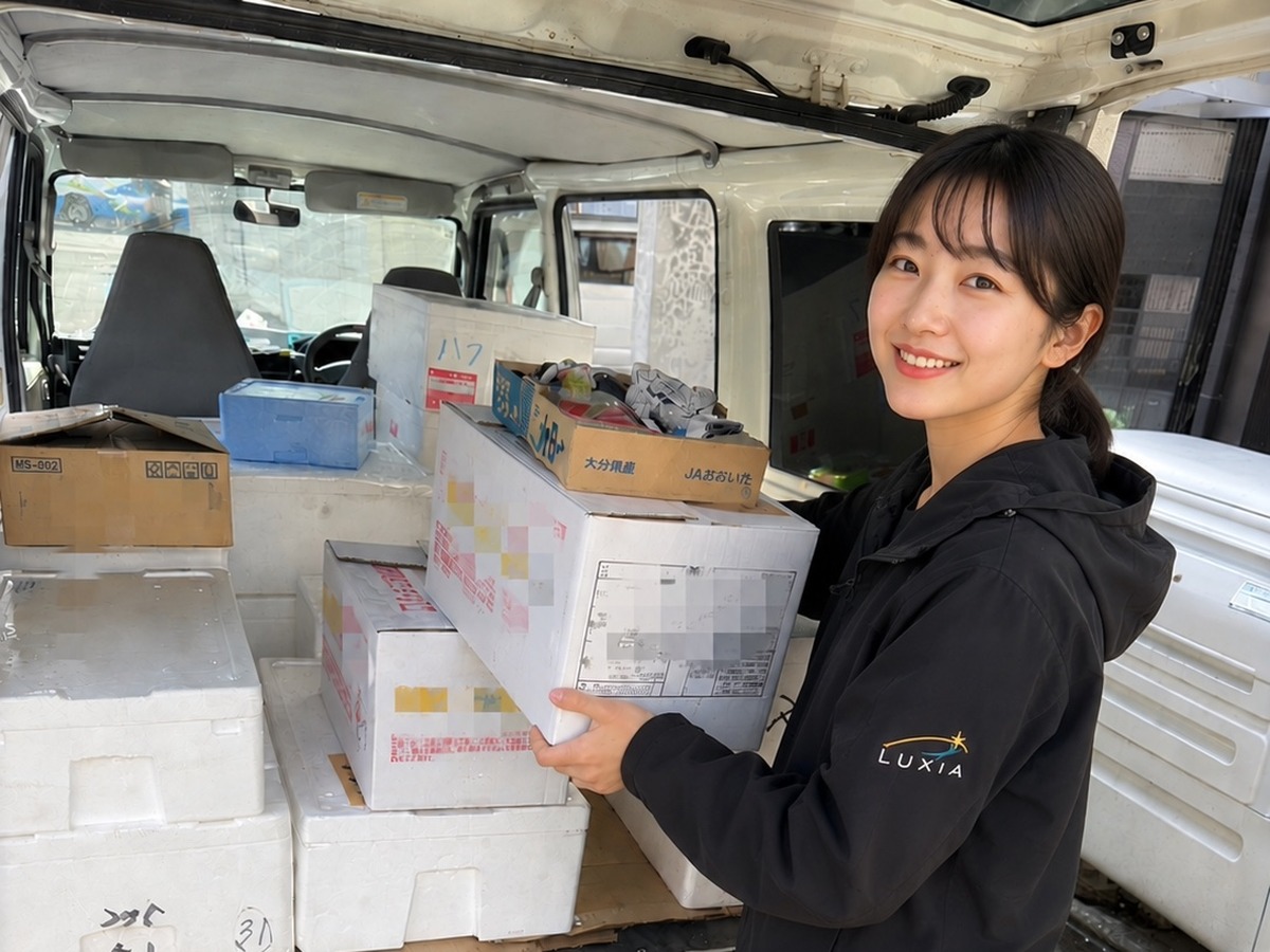 京都で軽貨物を積み込むLUXIAの配送スタッフ